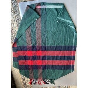 100 Percent Cashmere Scarf Plaid Red Green Huge Jumbo 70x30”